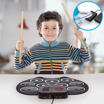 Portable Electronic Drum Set Built-in Speakers & Rechargeable Battery