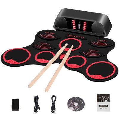 Portable Electronic Drum Set Built-in Speakers & Rechargeable Battery