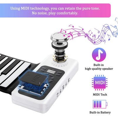 88 Keys Roll up Piano Built-in Dual Speaker & Rechargeable Battery for Children Beginners